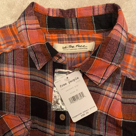 Free People Plaid Button Up Blouse NWT - Picture 4 of 7